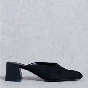 Black sued square heel slippers